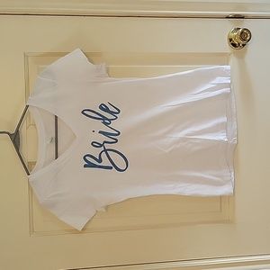 White and blue v neck Bride t shirt - S